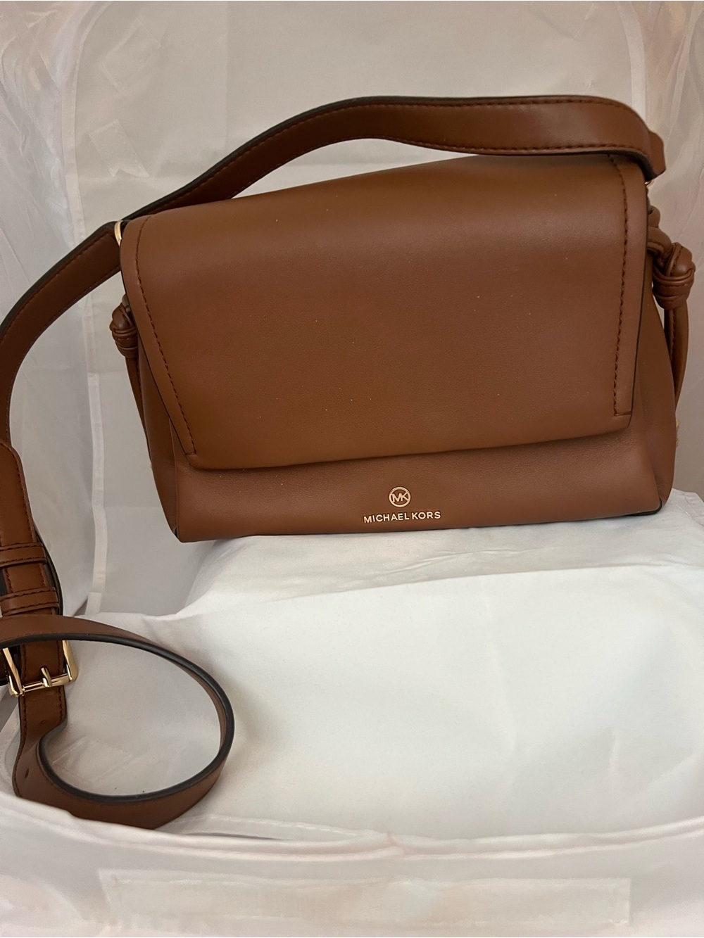 Michael Kors Chestnut Brown Leather Flap Crossbody Bag